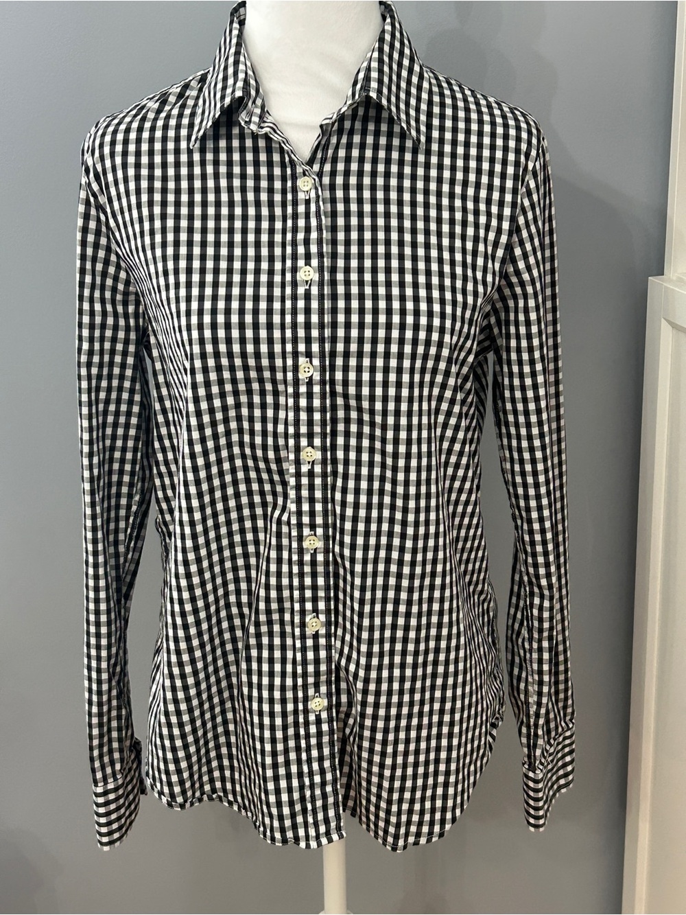 The Shirt by Rochelle Behrens Black White Gingham Check Button Down Shirt Medium
